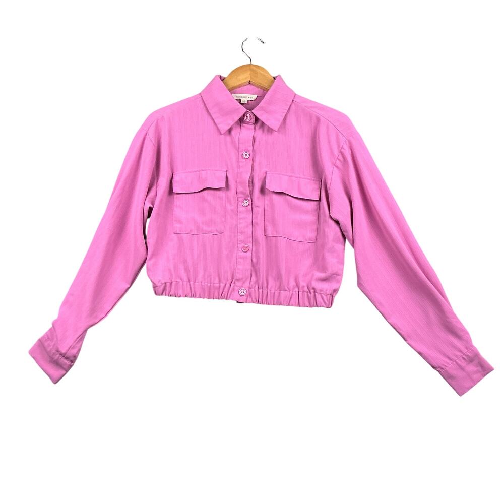 Sunburst Kiss Pink Cropped Button Up Shirt Women’s Small Long Sleeve Crop Top